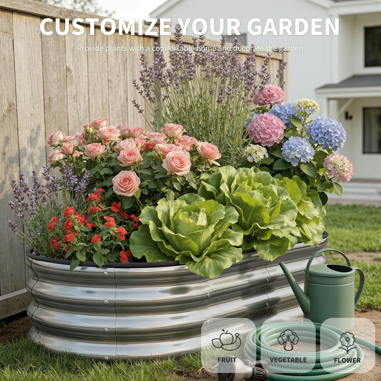 Anmiro Planter Raised Beds Metal Kit, 4×2×1ft 2 Pack for Outdoor Planter Boxes with Easy Assembly,Oval Large Galvanized Garden Beds for Vegetables, Fruits, Flower Silver