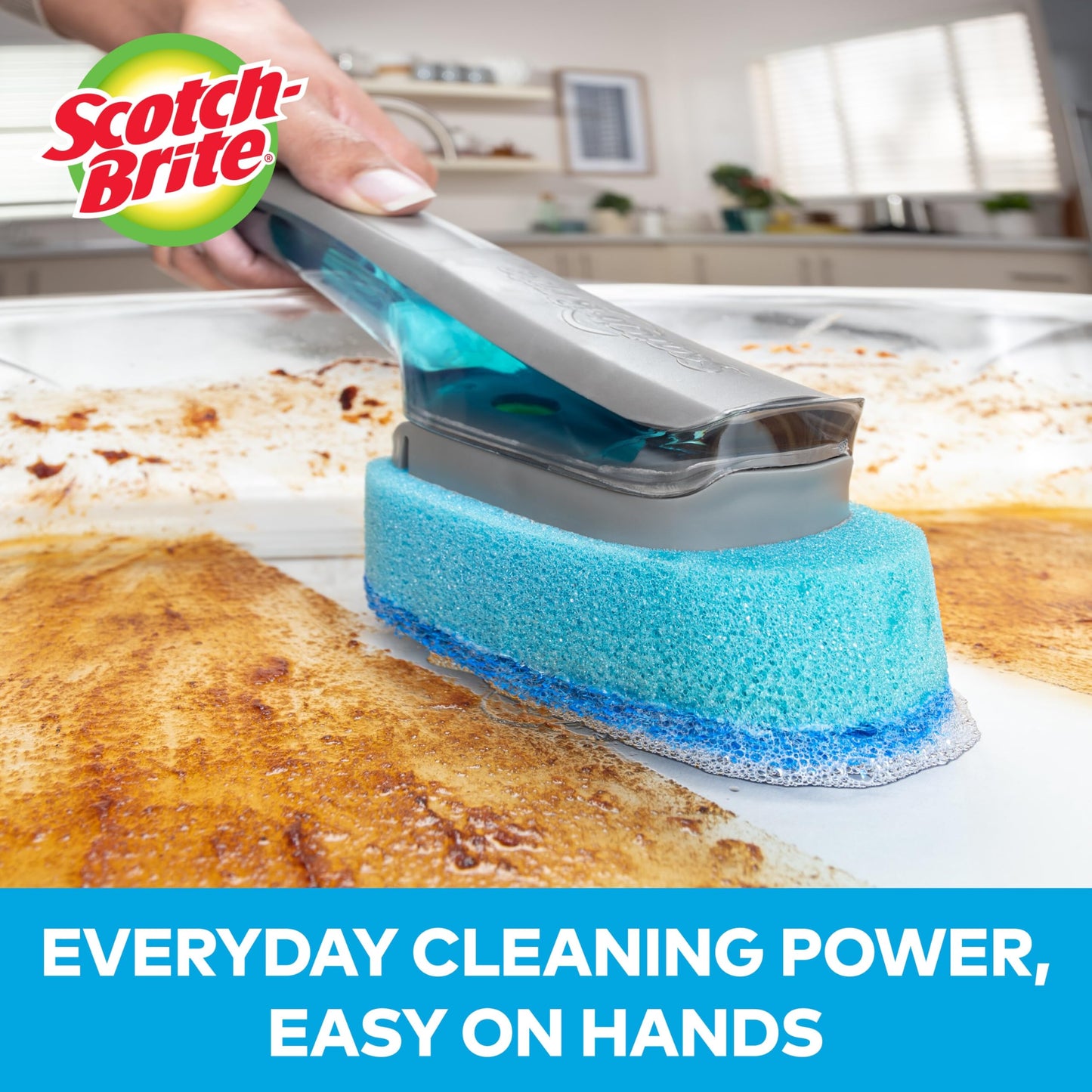 Scotch-Brite Advanced Soap Control Non-Scratch Dishwand Kit, 1 Dish Wand & 5 Sponge Refills, Prevents Soap from Leaking, Leak-Free Guarantee, Best for Nonstick Pots and Pans, Glass, Tubs, & Showers