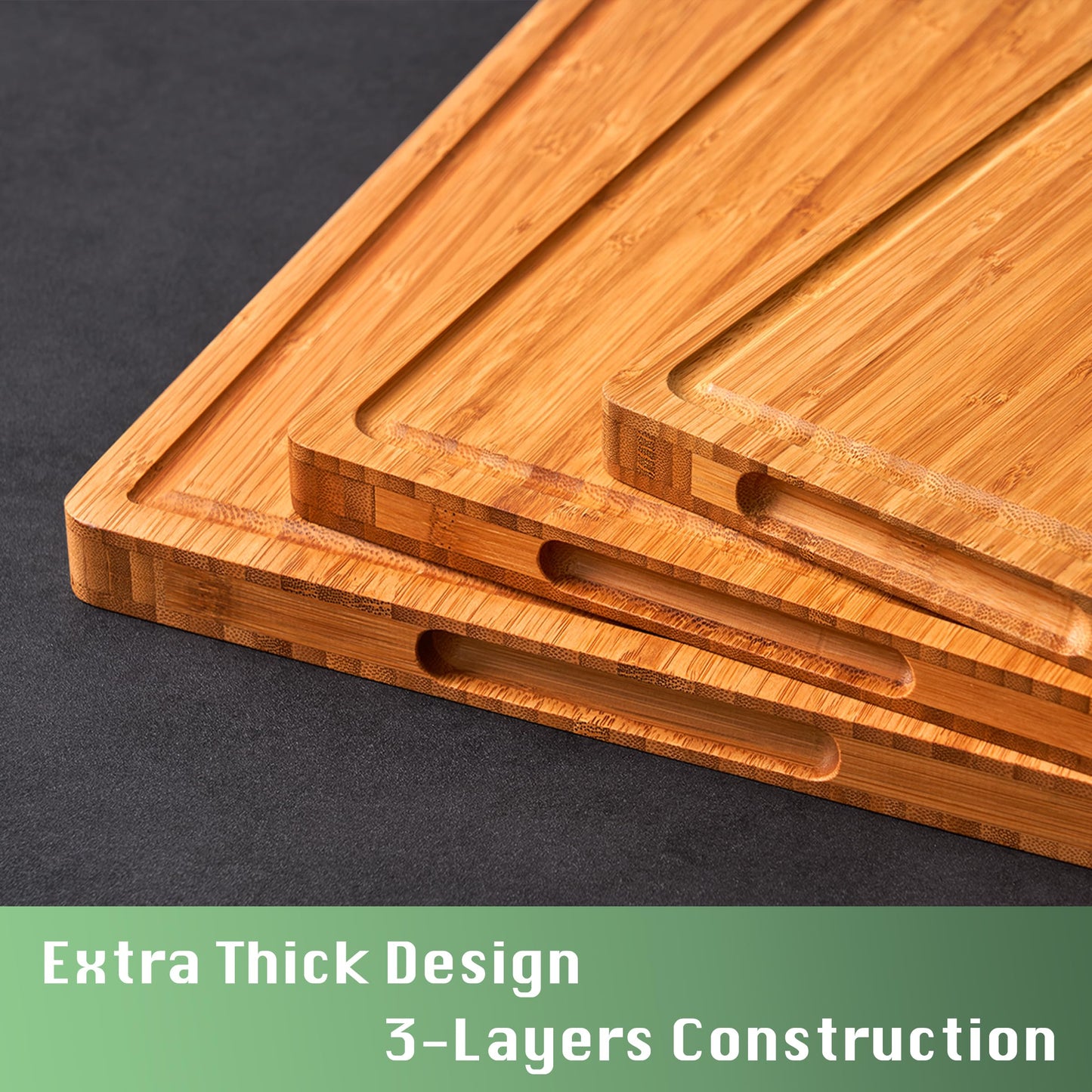 Allsum XL Cutting Board for Kitchen, 20x15" Extra Large, 1" Thick Bamboo Wood Butcher Chopping Block, Cheese Board, Durable Reversible with Juice Grooves and Handles
