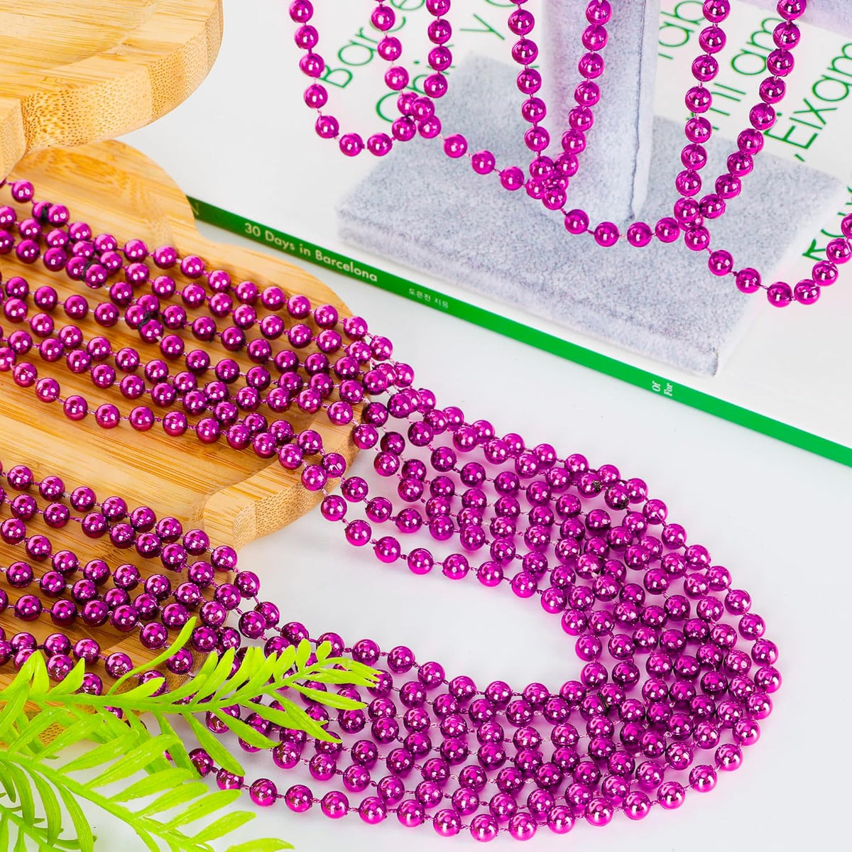 144PCS Bead Necklace, Mardi Gras Pink Bead Necklaces Party Favors, Metallic 33" Mardi Gras Round Beaded Necklace Stuff, Festival Parade Throw Accessories for Wedding Gender Reveal Party Supplies Decor