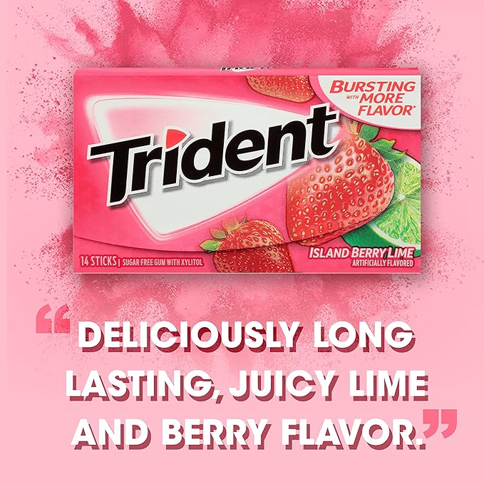 Trident Island Berry Lime Sugar-Free Chewing Gum, 12 Packs of 14 Pieces (168 Total Pieces)