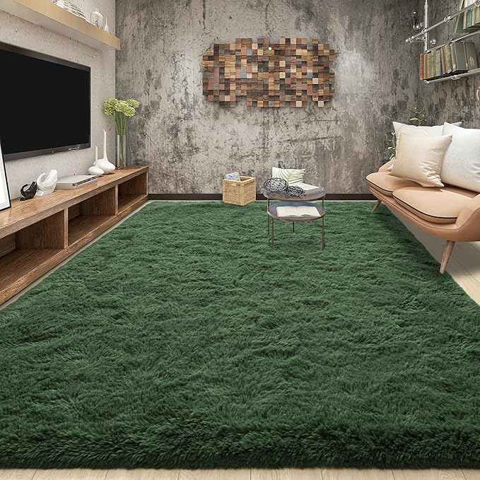Tepook Soft Fluffy Rugs for Living Room, 5x8 Shaggy Area Rug for Bedroom, Modern Shag Rug Fuzzy Carpets for Kids, Plush Indoor Nursery Home Decor Rug with Non-Slip Bottom, Dark Green