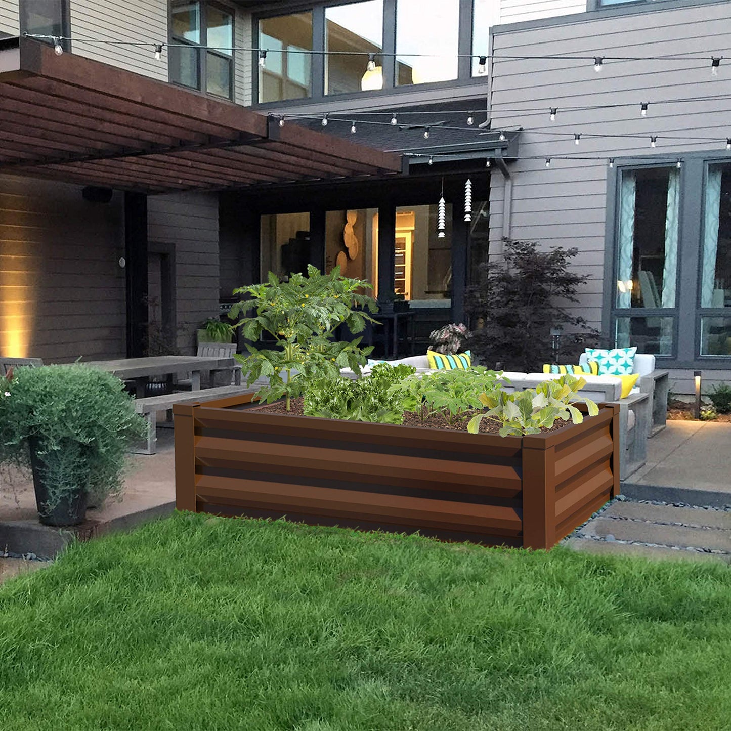 Greenes Fence Timber Brown Powder-Coated Metal Raised Garden Bed Planter 24" W x 48" L