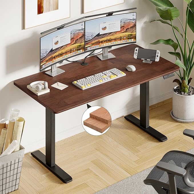 Onbrill Standing Desk, 47x23.6 Inches Whole-Piece Board Rectangle Stand Up Desk with Solid Wood Desktop and Memory Controller, Adjustable Height from 28-46 Inches for Home & Office, Black Walnut