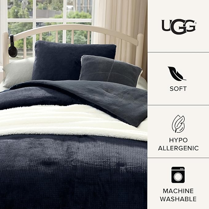 UGG Remina Twin Comforter Set 4 Piece Bed in a Bag with Throw Blanket, Decorative Pillow, Sham, and Reversible Comforter Hypoallergenic Washable College Dorm Bedding, Twin XL, Navy Blue