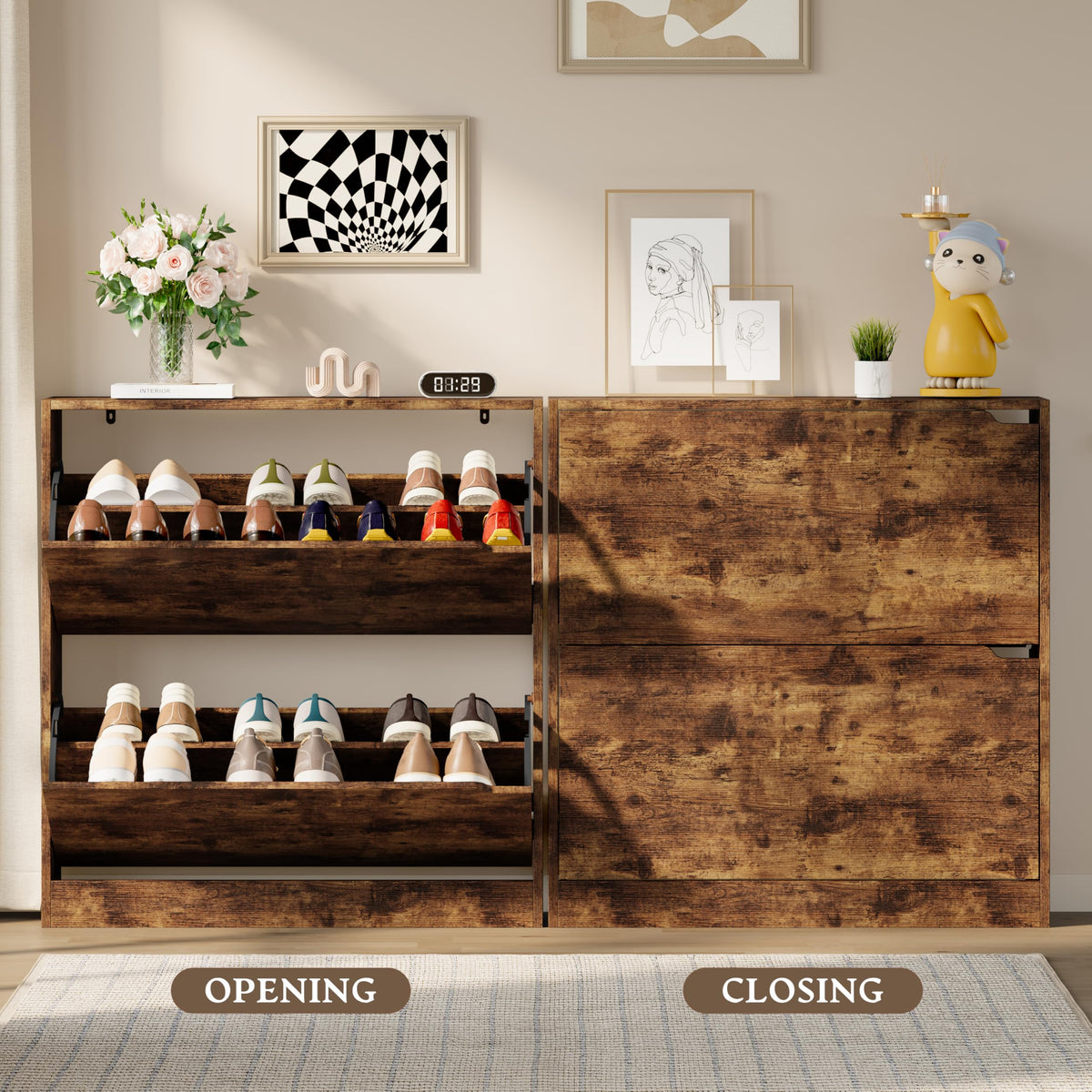Shoe Cabinet with 2 Flip Drawers