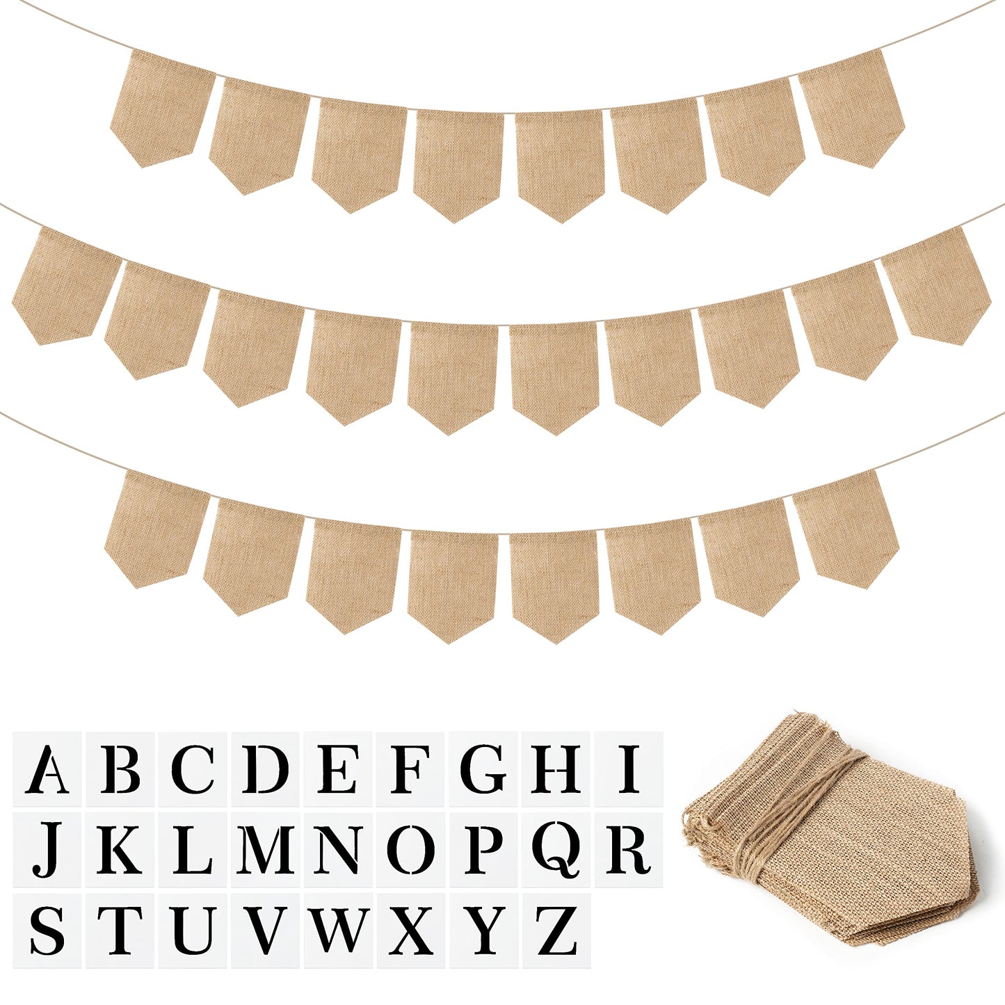 WATINC 26pcs DIY Burlap Banner with 26 Letter Stencil Kit, DIY Alphabet Banners Name Sign Burlap Flags Garland Handwriting Bunting for Party Decoration Wedding Birthday Wall Home Decor Supplies