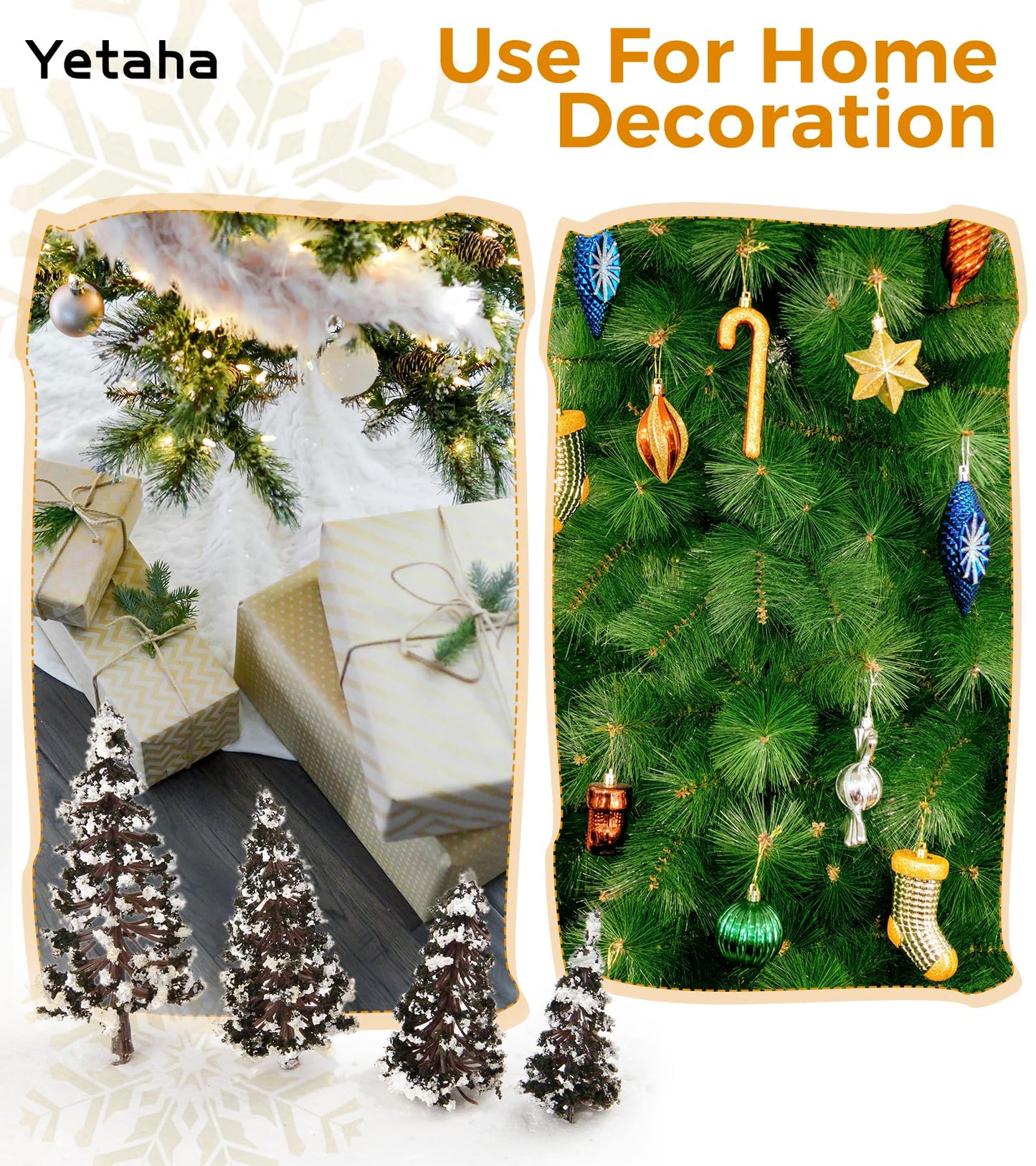 Yetaha 16PCS Mixed Scale Snow-Covered Cedar Trees, Winter Pine Tree Models 6/8/10/12cm, Miniature Trees for Diorama & Model Train Scenery, Village, Railway, Winter Landscape (4pcs Each Size)