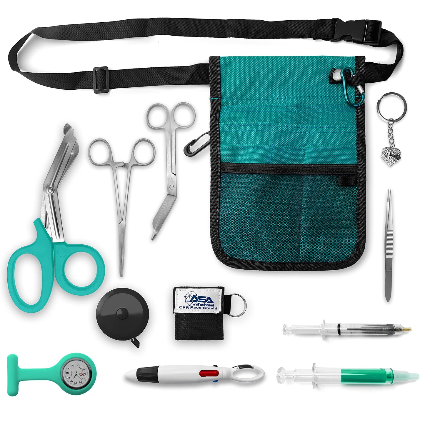 ASA TECHMED Nurse Utility Belt – Complete Medical Belt Utility Kit, Pro Pack Pocket Organizer Pouch Hip Bag for EMT, CNA, NP, PA, Student, Teal