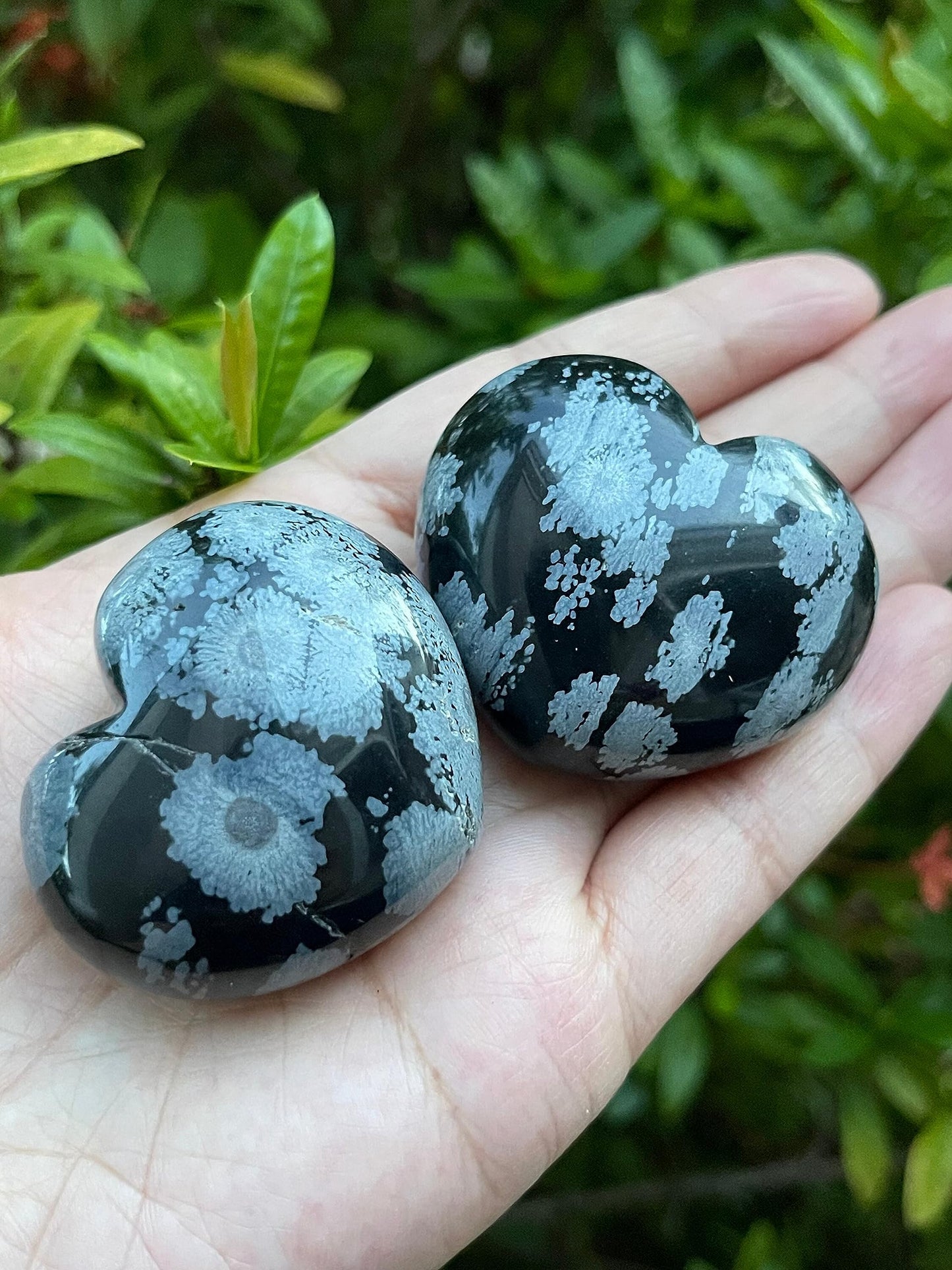 GAF TREASURES Snowflake Obsidian Gemstone Hearts, Polished Snowflake Obsidian Puffy Hearts, Snowflake Obsidian Crystal Palm Stone, Snowflake Obsidian Healing Crystal Hearts (1 Heart)