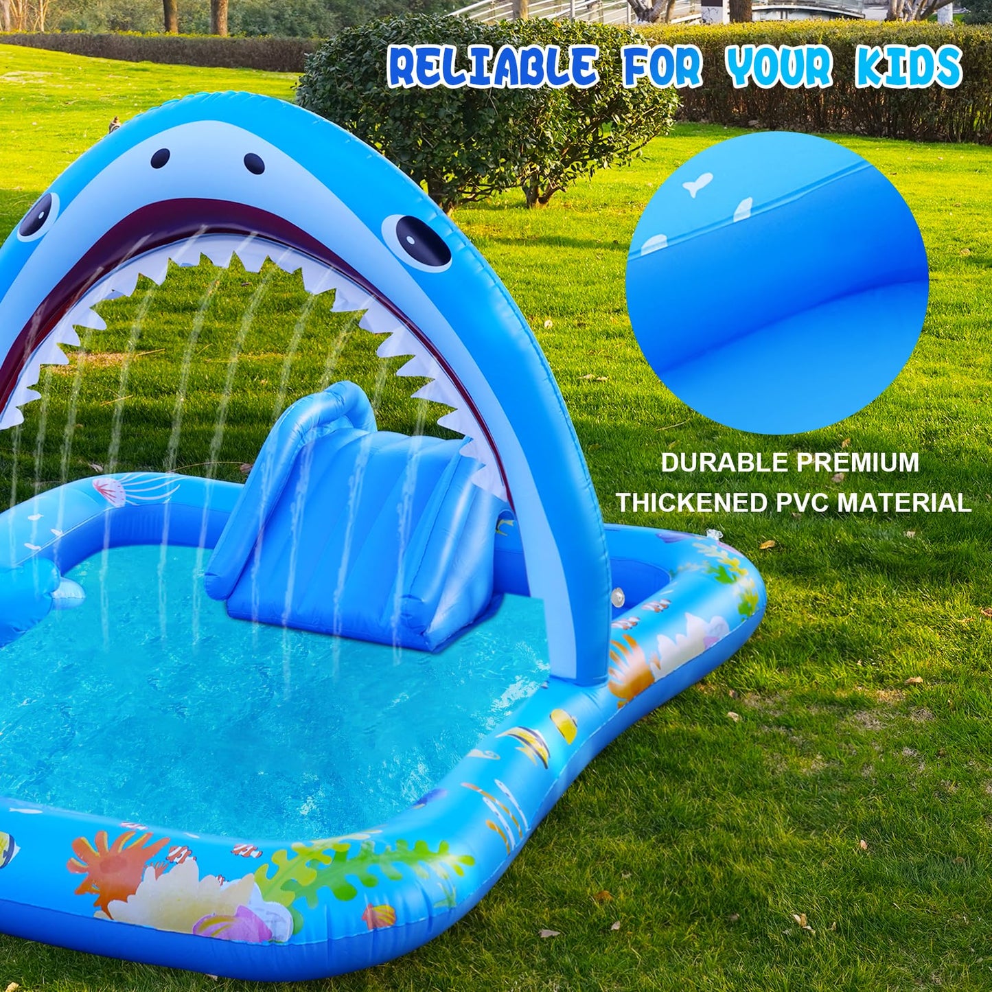 Onory Inflatable Kiddie Pool Inflatable Play Center Kids Toddler Pool with Water Slide, Water Sprayers Toddler Pool with Play Ball Hoop Thickened Swimming Pool for Backyard