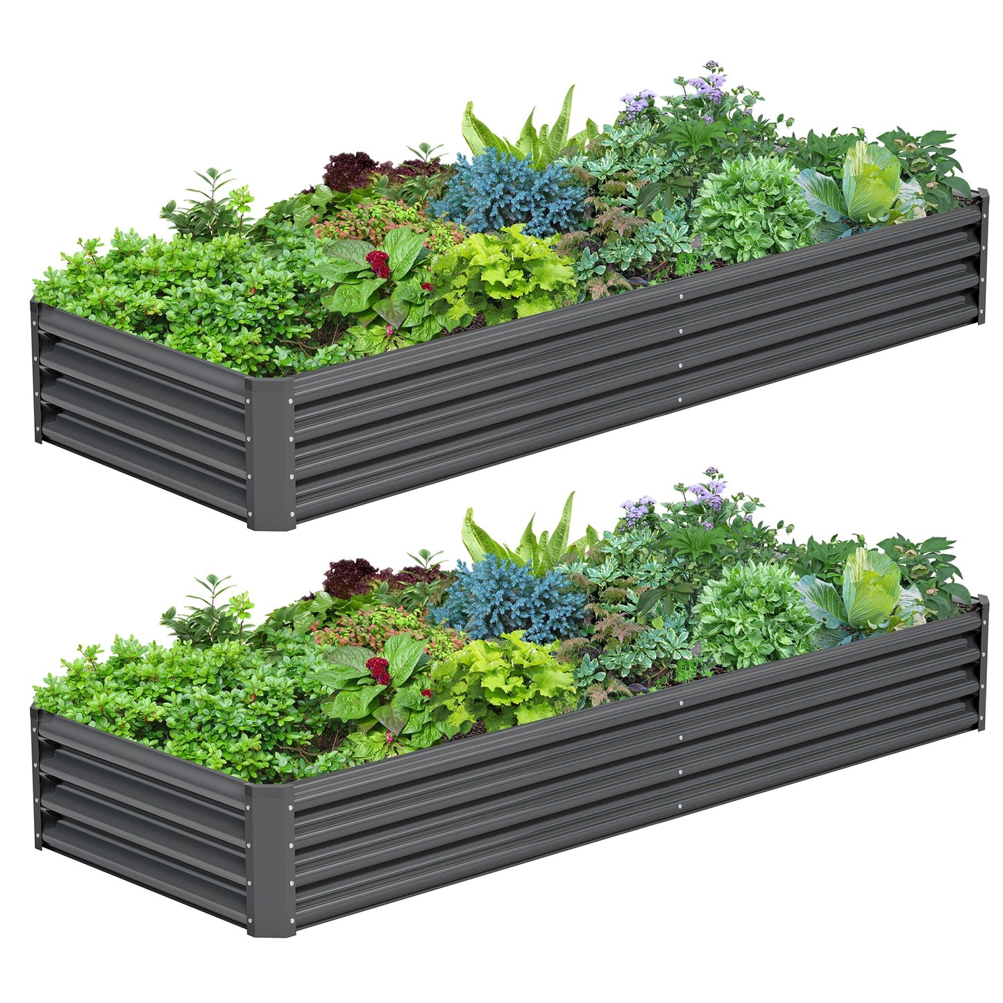 Ayen Guard 2PCS 8x2x1FT Galvanized Raised Garden Bed, Galvanized Planter Raised Garden Boxes Outdoor, Large Metal Raised Garden Beds for Vegetables-Grey