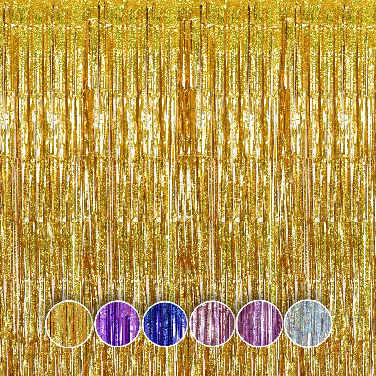 QRabbit 4 Pack Foil Fringe Curtains, Gold Metallic Tinsel Party Streamers Curtains, Backdrop Curtain for Birthday Graduation Engagement Wedding Bachelorette Baby Shower Party Decorations
