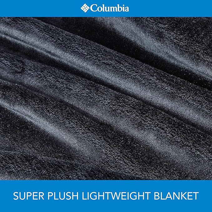 Columbia 50" x 60" Super Plush Lightweight Throw Blanket - Outdoor Essentials for Camping, Picnics, and Adventures, Soft and Cozy Home Essentials for Bed and Living Room - Black