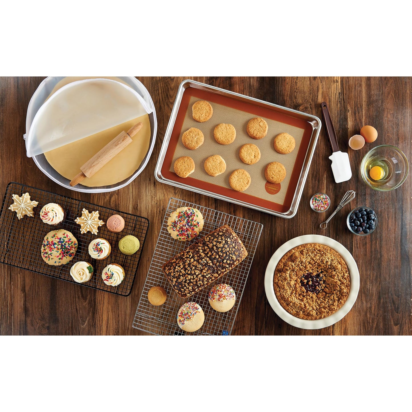 Mrs. Anderson's Baking Non-Stick Silicone Baking Mat - Reusable Oven Liner & Pastry Mat - For Breads, Cookies, Roasting & More - Baker’s Essentials - Heat-Resistant to 480°F - Baking Mat