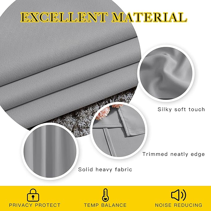 NICETOWN Silver Grey Cafe Curtains 36 inches Long, Grommet Room Darkening Window Treatment Thermal Drapes for Kitchen, 2 Panels, W52 x L36