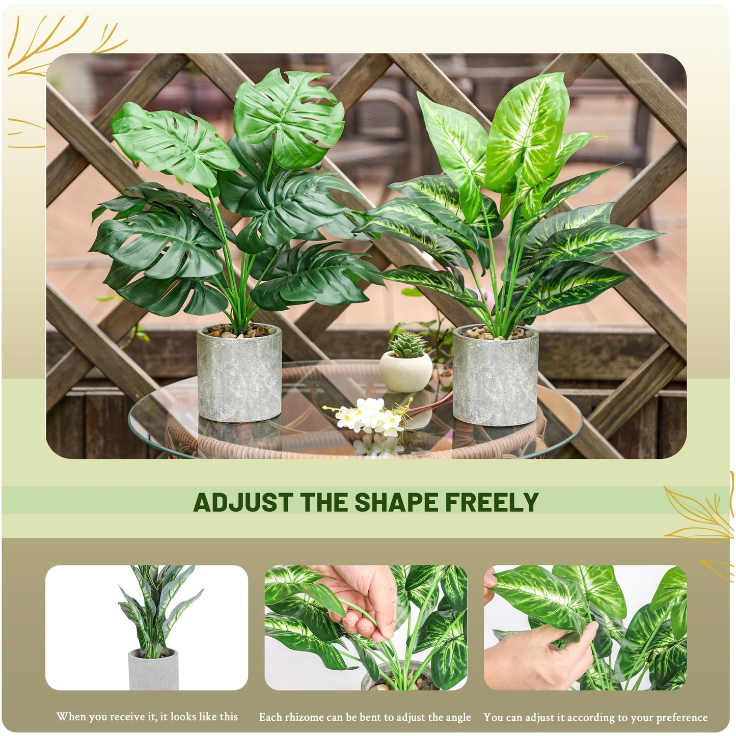 WUKOKU 2pcs Fake Plants 16" Faux Plants Artificial Tropical Plants Indoor for Home Office Desk Kitchen Bathroom Table Shelf Decor
