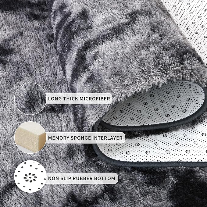 Tepook Fluffy Large Rugs for Living Room, 8x10 Area Rugs for Bedroom, Modern Shag Rug Fuzzy Carpets for Kids Boys Girls, Plush Indoor Nursery Home Decor Rug with Non-Slip Bottom, Tie-dye Dark Grey