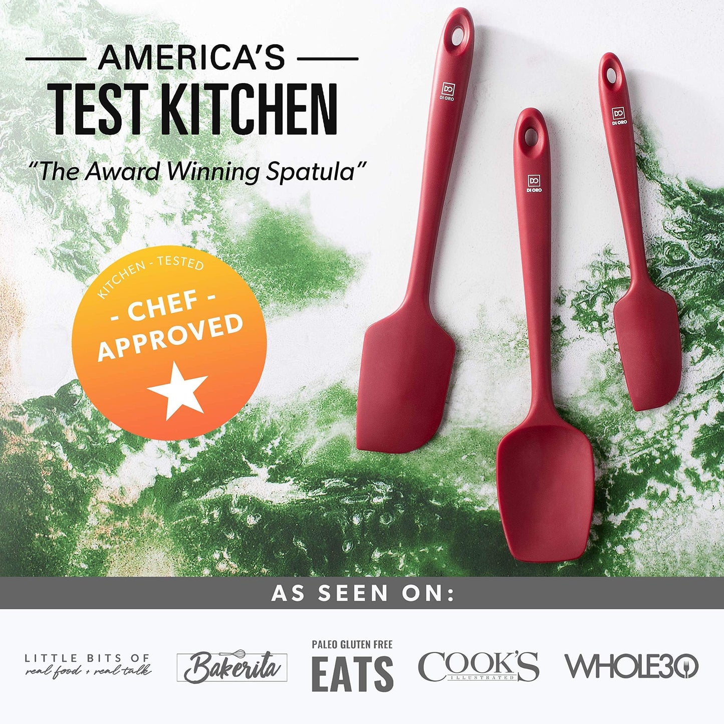 DI ORO Silicone Spatula Set - Rubber Kitchen Spatulas for Baking, Cooking, & Mixing - 600°F Heat-Resistant & BPA Free Silicone Scraper Spatulas for Nonstick Cookware - Dishwasher Safe (5pc, Red)
