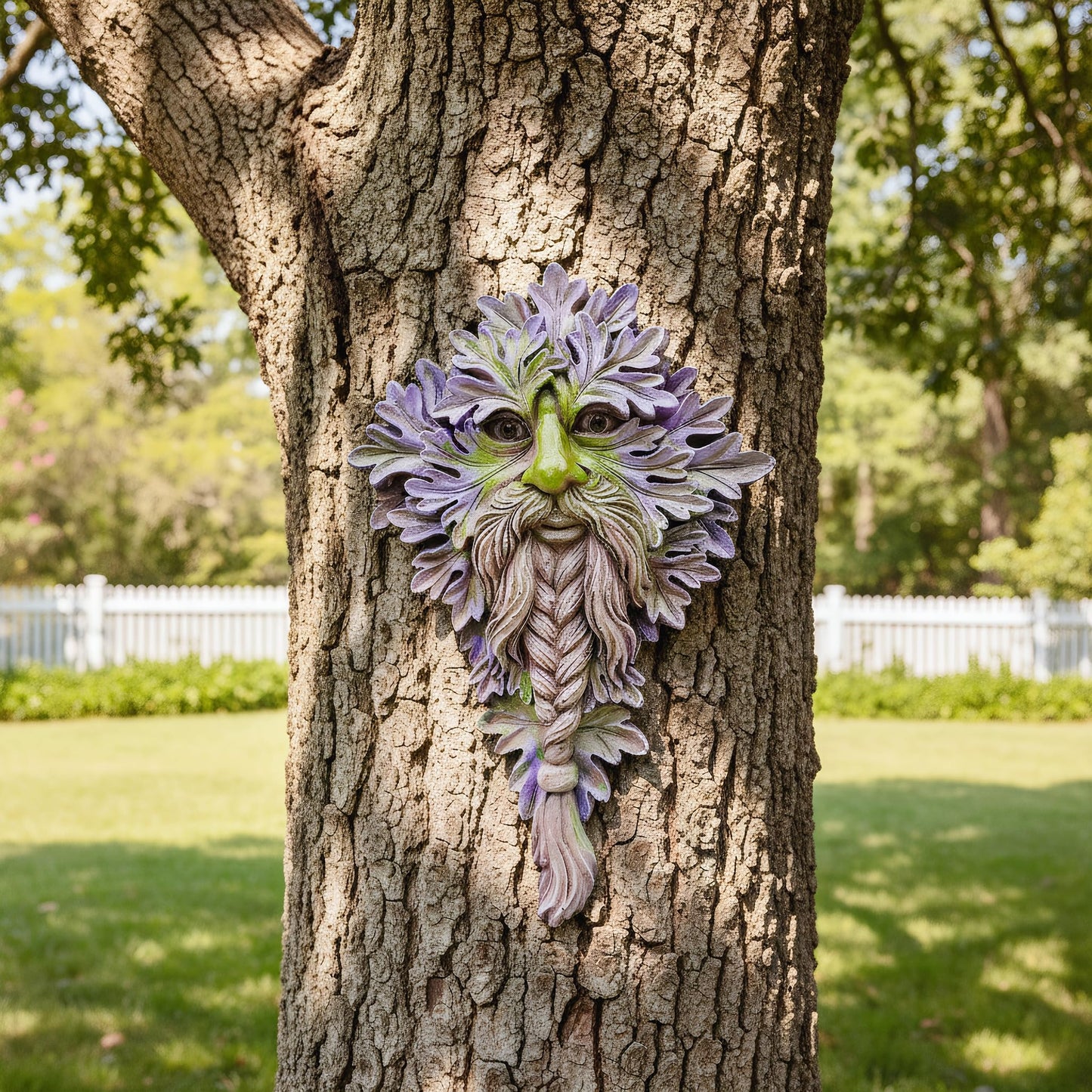 Euiroet 7.9" Real Tree Face Hugger Statue, Garden Whimsical Resin Statues with Foliage Features, Outdoor Fairy Elve Accent Yard Art, Halloween Trees Decorations Outdoor Wall Mounted Statue