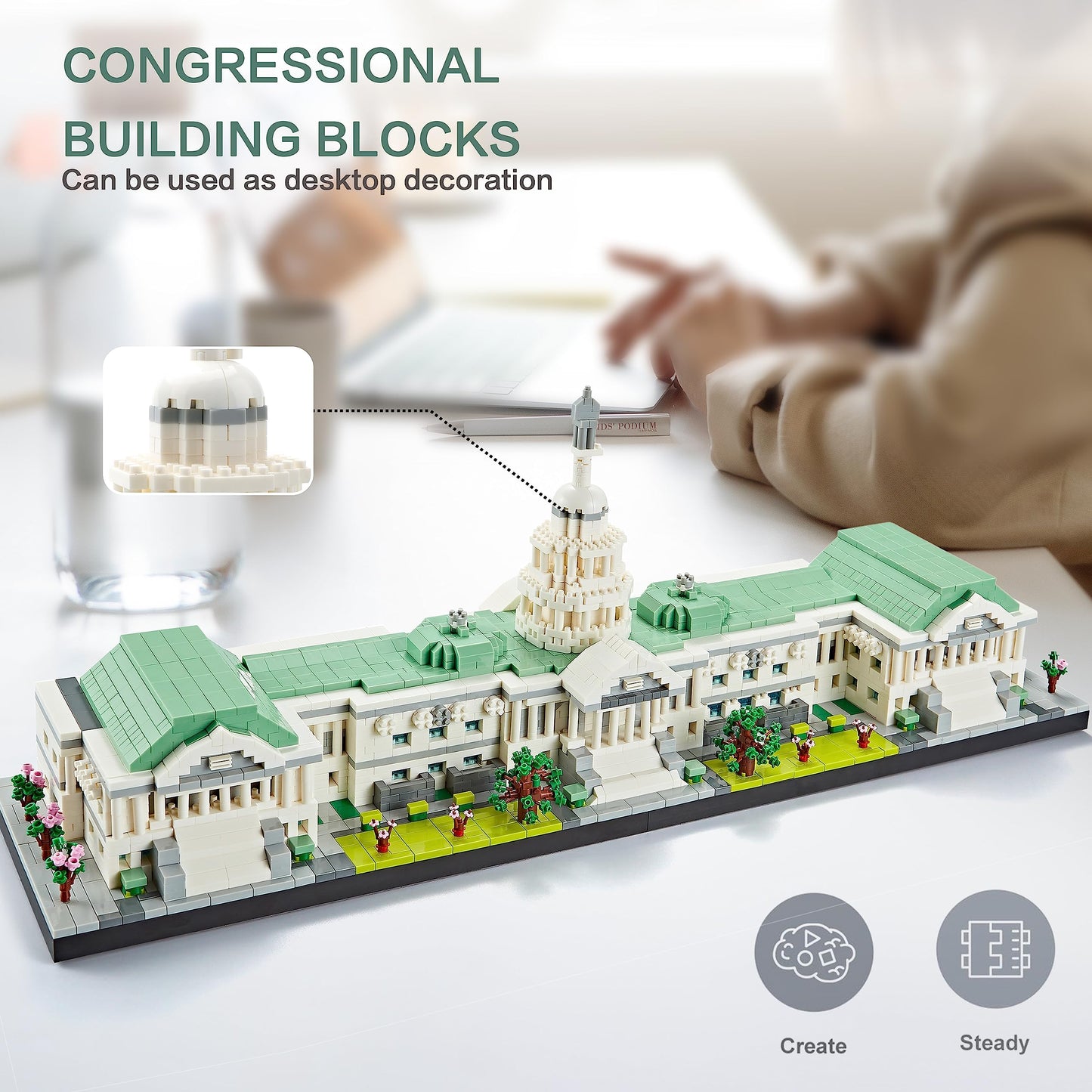 KLMEi United States Capitol Building Set for Adults, Architecture Sets, Famous Landmark Tiny Bricks Collection Kit, Presents for Teens Age of 14+ 3630 PCS