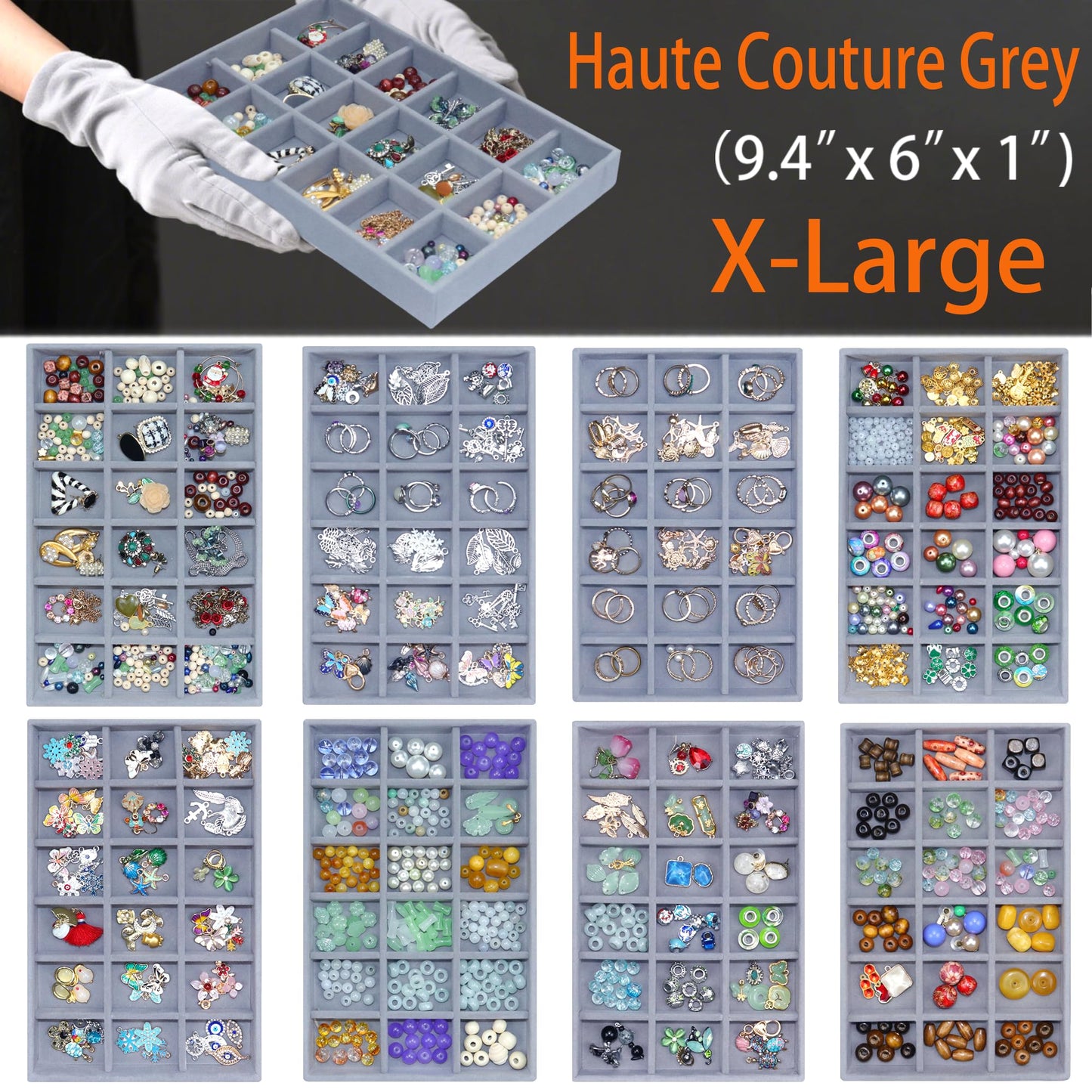 7Color Sky X-Large Jewelrys Tray for Drawer 8 Pack Earring Organizer Stackable Velvet Jewelry Organizer Dresser Rings Studs Earring Holder