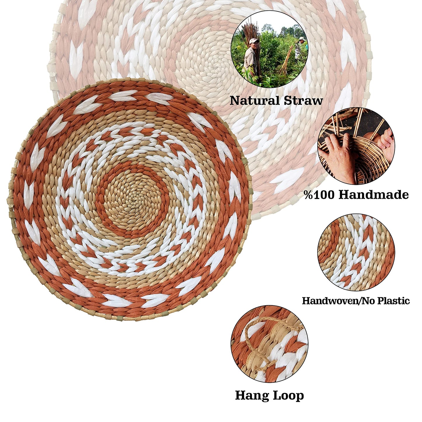 YGT EXIM Woven Wall Basket Decor -Woven Bowls Trays Hanging Baskets Indoor Bowls For Home Wall Art.Rustic Durable Structured Boho Decorations. Different Combined Solo Gift Products