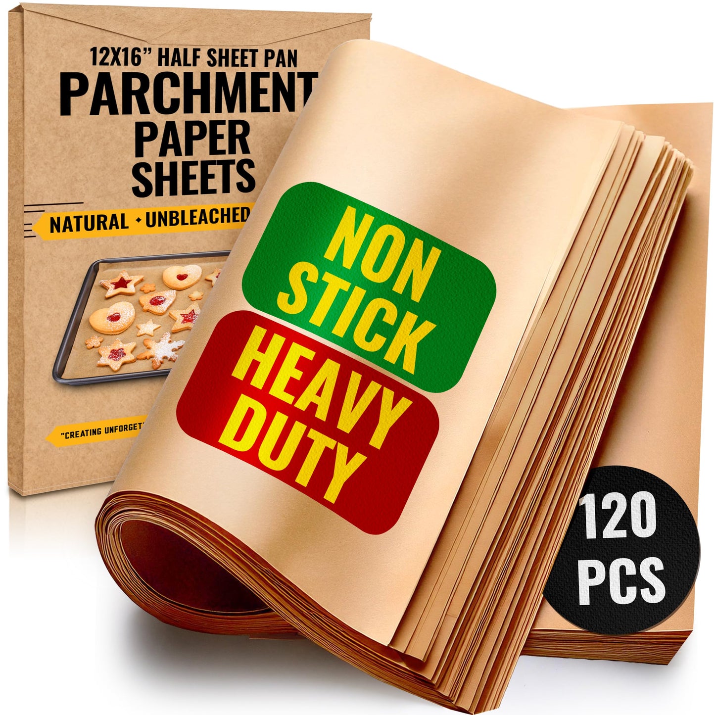 Parchment Paper Sheets for Baking, 12x16 In 120 Pcs by Baker's Signature | Precut Non-Stick & Unbleached - Will Not Curl or Burn, Non-Toxic & Comes in Convenient Packaging