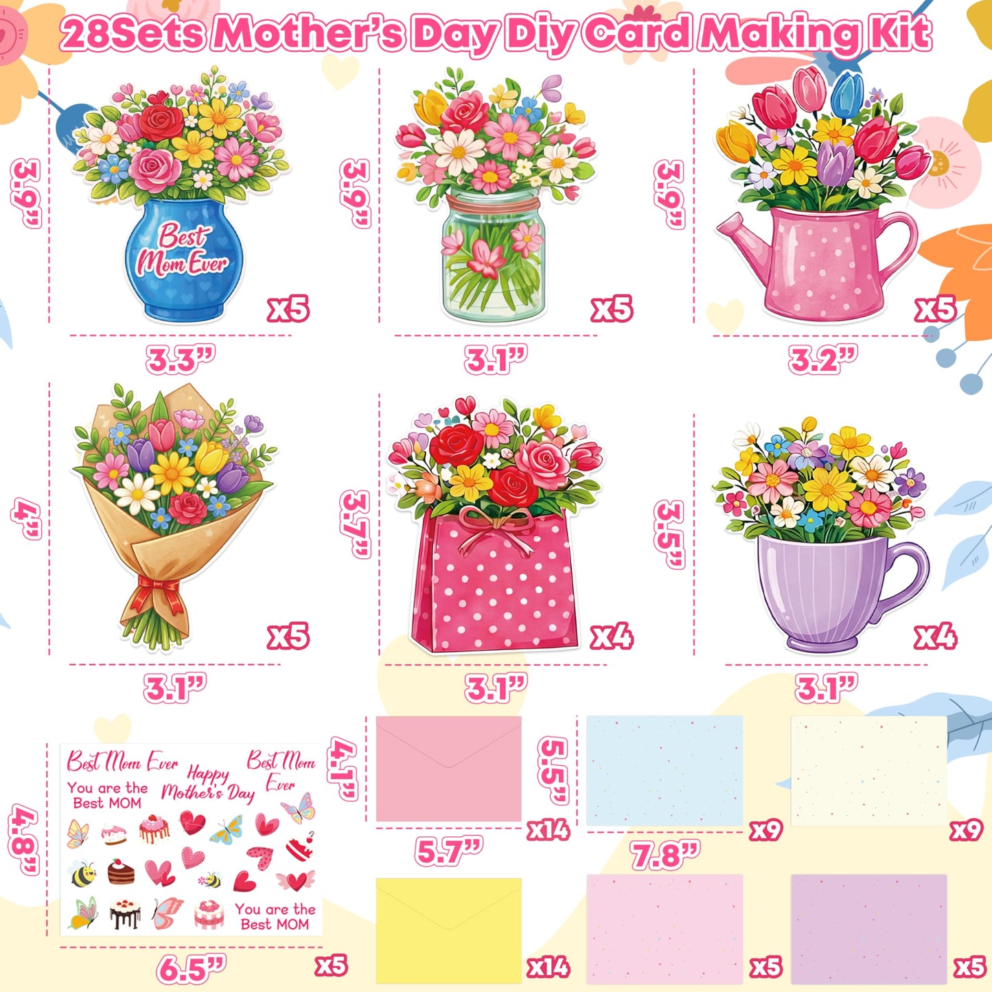 80UncleKimby 28Sets Mother’s Day Crafts Card Making Kit DIY 3D Cards with Envelopes Arts Craft Classroom Exchange Party Favors Bulk Supplies