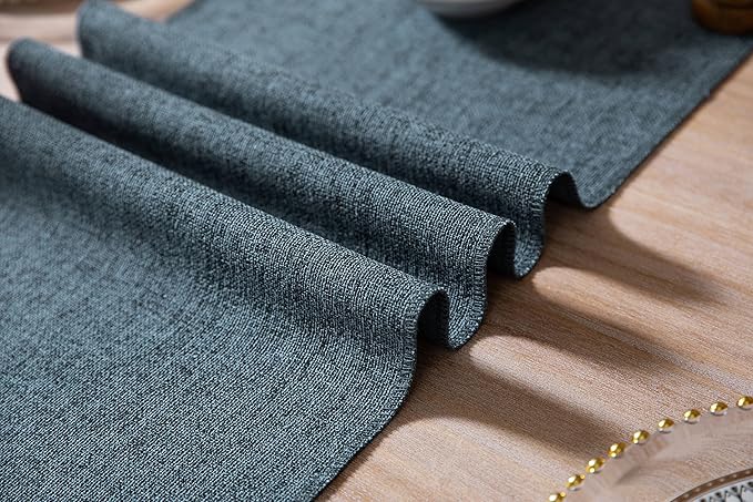ZeeMart Blue Table Runners 90 Inches Long, Burlap Linen Style Rustic Farmhouse Table Runner, Long Boho Dining Table Runner, 13x90 Inches, Blue