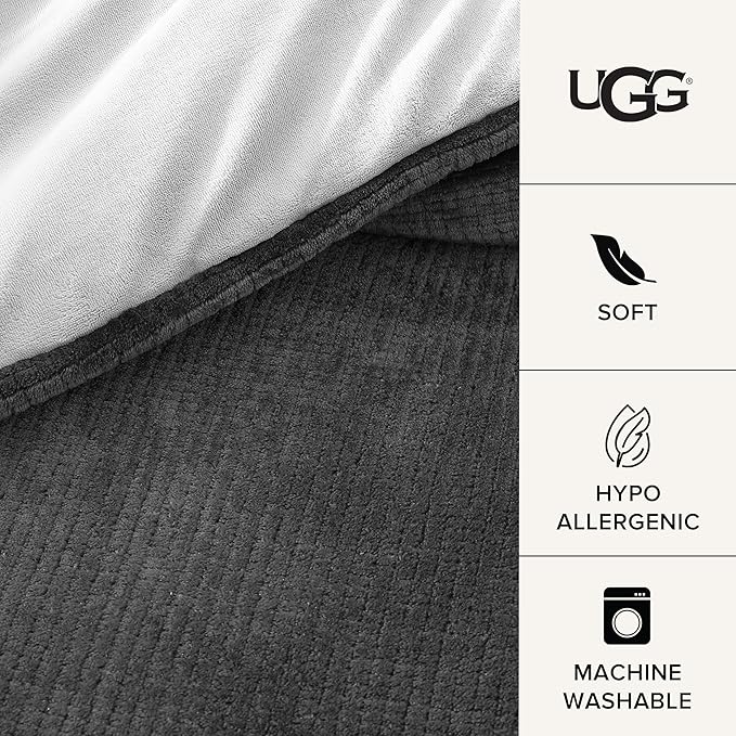UGG Remina Comforter Set 5 Piece Bed in a Bag with Throw Blanket, Decorative Pillow, Shams, and Reversible Comforter Hypoallergenic Washable Luxury Warm Fluffy Bedding Set, Full/Queen, Charcoal Grey