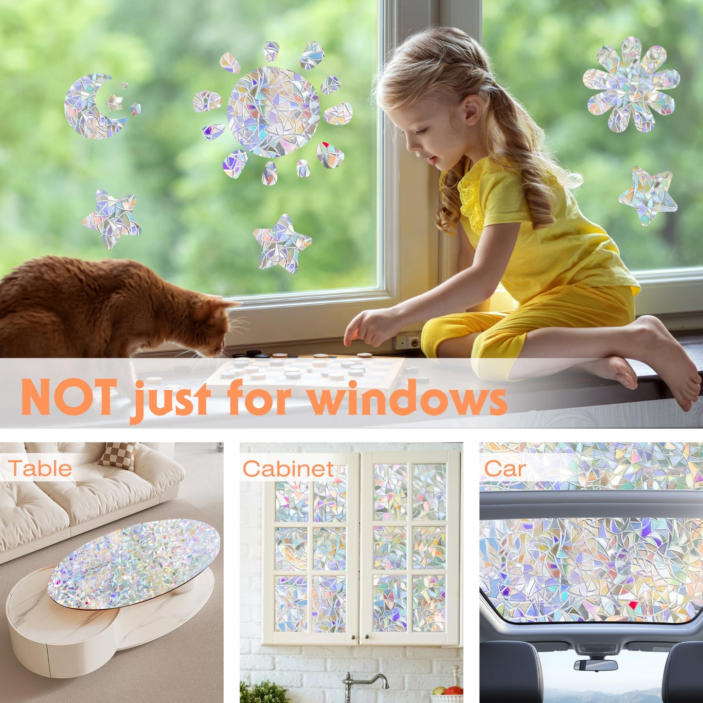 Hilarious Rainbow Privacy Window Film, Stained Vinyl 3D Decorative, Removable Decals, Static Cling Tint Film, Static Window Clings for Glass, Non-Adhesive (17.5'' x 197'')
