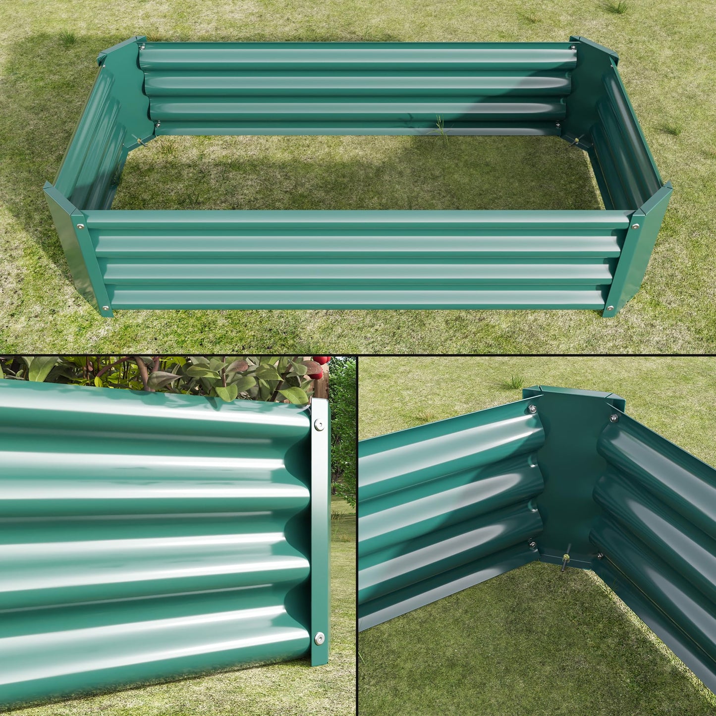 Metal Raised Garden Bed Outdoor, Rectangle Galvanized Rustproof Raised Planter Boxes for Flowers, Plants, Vegetables, Herbs (Green, 4x2x1FT)