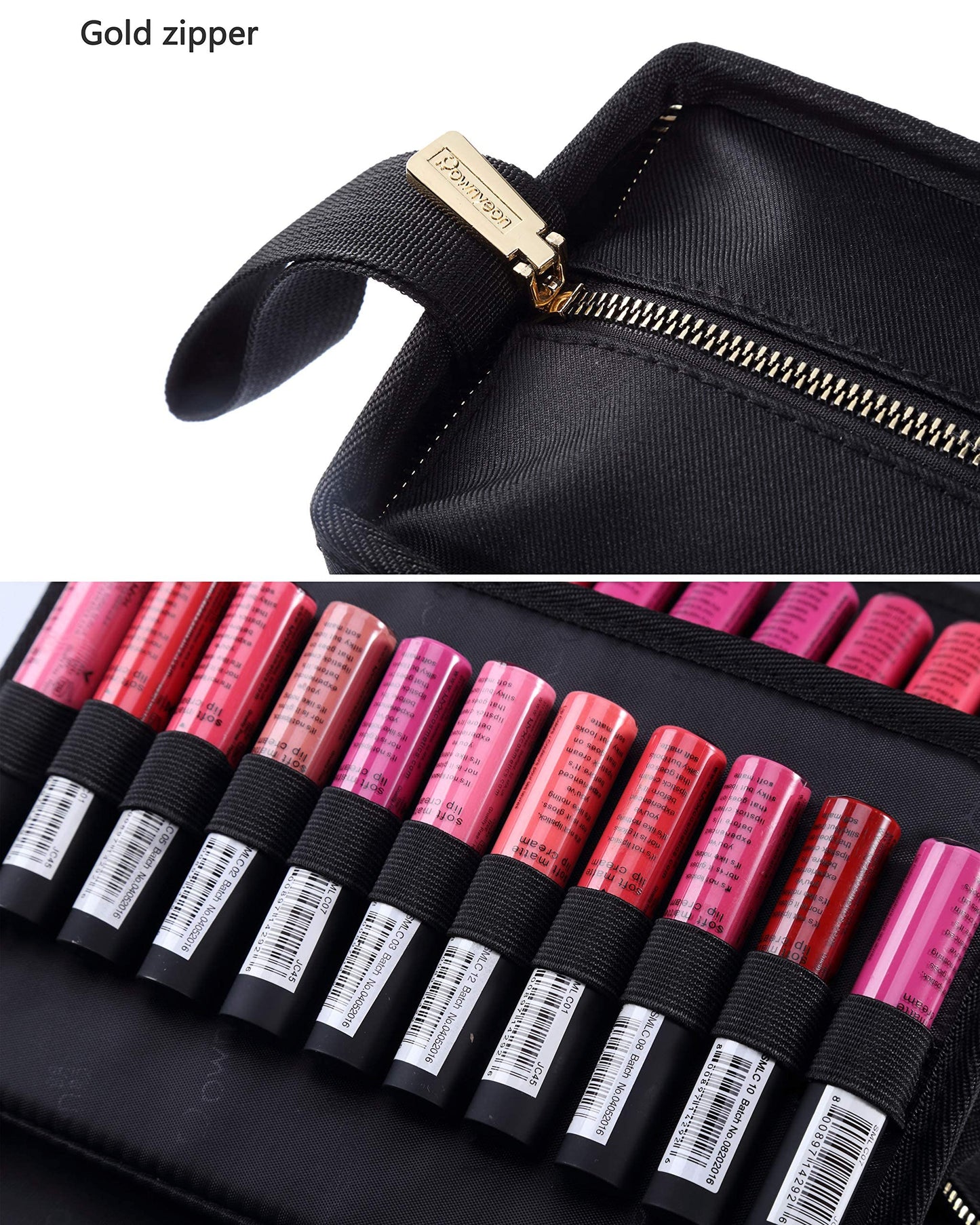 ROWNYEON Lipstick Organizer Case Lipstick Holder 67 Slots Portable Lip Travel Makeup Cosmetic Case Large Capacity Lip Gloss Carrying Case Makeup Artist Storage - Black