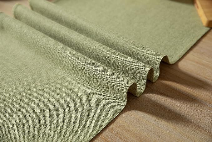 ZeeMart Sage Green Table Runners 90 Inches Long, Burlap Linen Style Rustic Farmhouse Table Runner, Long Boho Dining Table Runner, 13x90 Inches, Light Sage Green