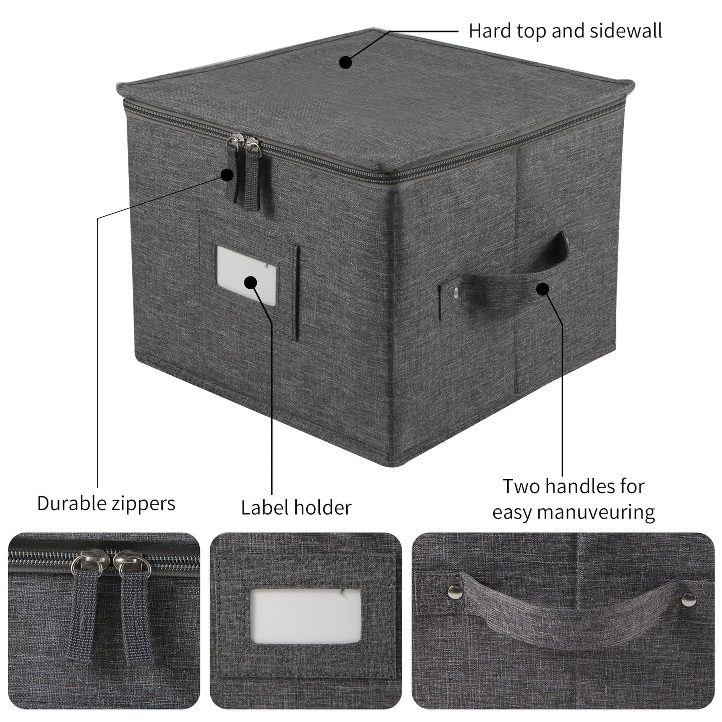 popoly China Storage Container for Bowls or Dessert Plates, 8.5" W x 6" H Plate Storage Case with 24 Felt Dividers, Hard Shell and Stackable (2 Pack Grey)