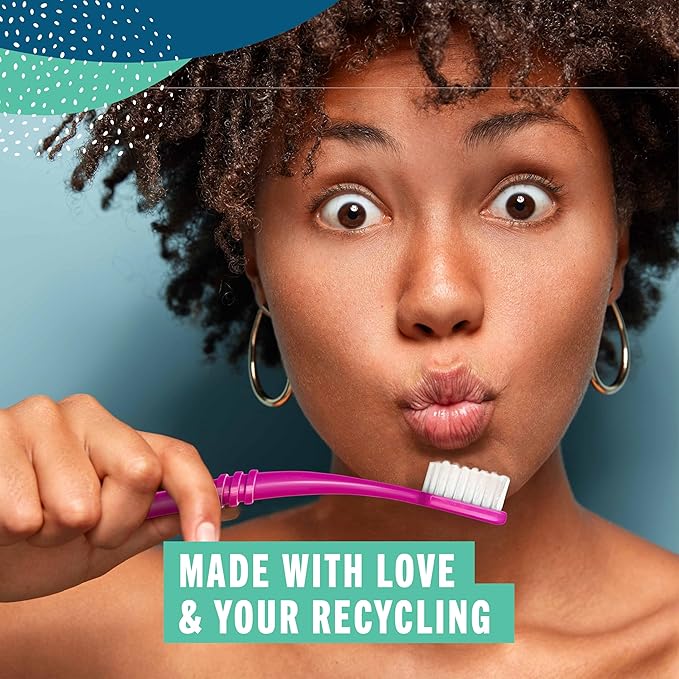 Preserve Eco Friendly Adult Toothbrushes, BPA Free, Made in The USA from Recycled Plastic, Lightweight Toothbrush in Travel Pouch, Medium Bristles Tooth Brush, Colors Vary, 6 Pack