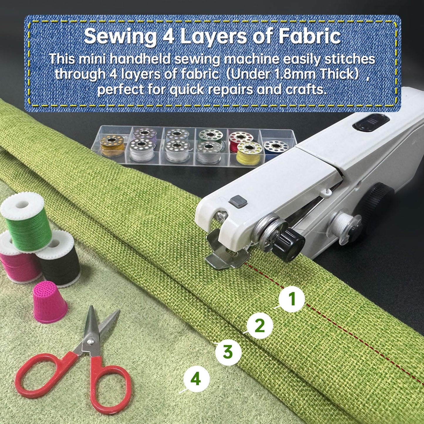 Handheld Sewing Machine for Beginners - Portable Cordless Mini Sewing Machine, Complete Sewing Kit & Accessories - Easy Electric Stitching for Home, Travel & DIY Repairs, White-2