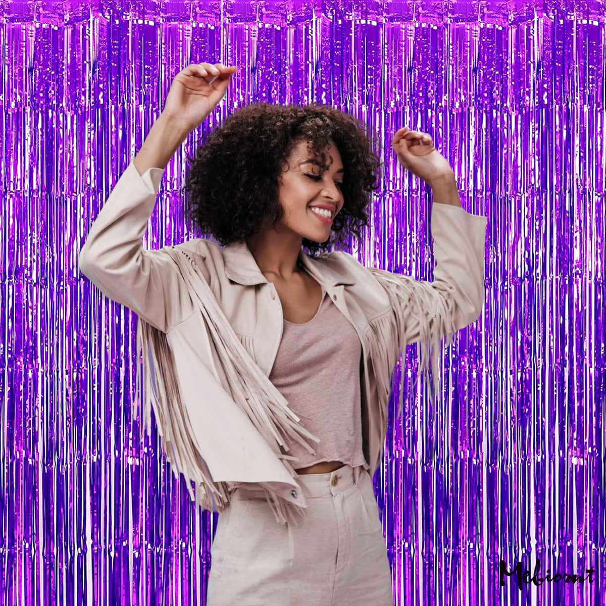 4 Pack Purple Fringe Curtain Backdrop, 3.2Ft x 6.6Ft Metallic Tinsel Foil Fringe Streamers Curtains Background for Photo Booth Birthday Wedding Baby Shower Party Thanksgiving Christmas Decorations