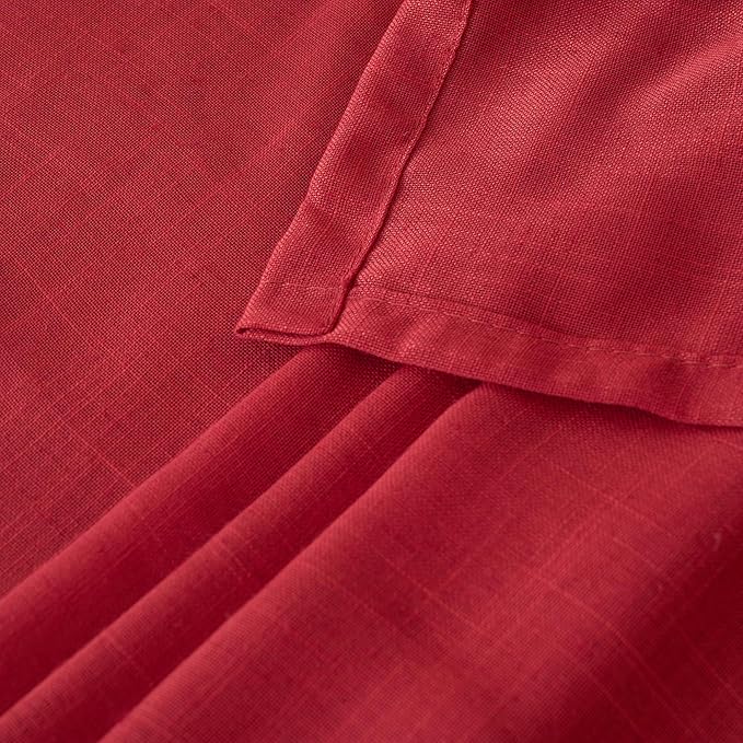 BGment Red Linen Curtains 40 Inch Length for Kitchen Window, Short Semi Sheer Drapes with Rod Pocket Light Filtering for Cafe Over Sink Bathroom Lightweight, 2 Panels, Each 30 Inch Wide