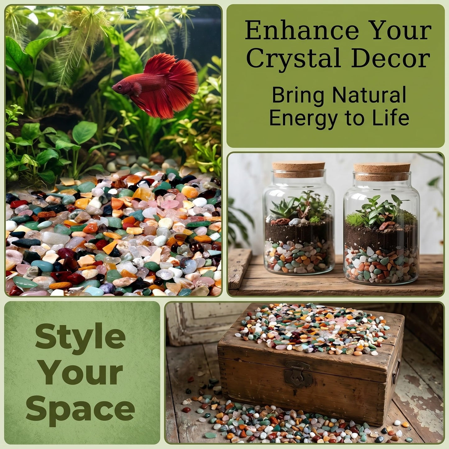 Mixed Crushed Crystal Chips Bulk 2lbs 2400+Pcs Assorted Tumbled Stone Chips Natural Polished Mixed Chakra Aquarium Gravel Rocks for Plants Terrarium Supplies Fish Tank Gravel Pebbles Vase Filler