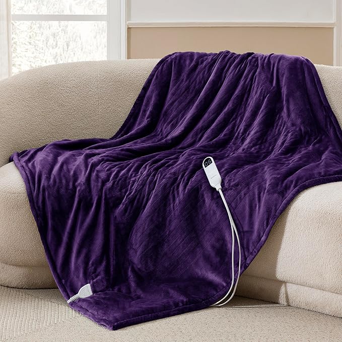 Bedsure Heated Blanket Throw Blanket - Soft Flannel Electric Blanket, Fasting Heating with 4 Time Settings & 6 Heat Settings, Warm Gifts for Grandma (50x60 inches, Purple)