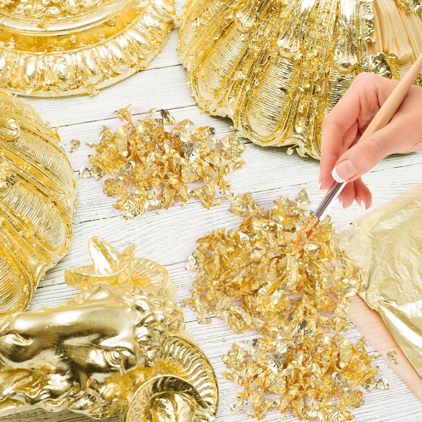 200/400 Pcs Available Gold Leaf Sheets for Art & DIY Projects, Gold Foil Sheets, Gold Flakes for Resin, Gilding Crafting, Nails, Furniture, Home Decor - 5.5" (400)