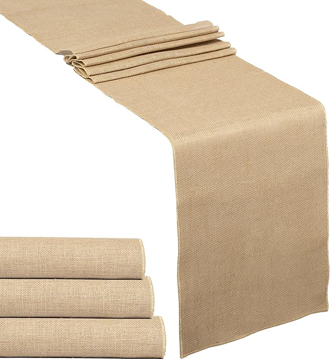 4 Pack Natural Burlap Table Runners (12 x 72 Inch) | Rustic Jute Table Runners for Wedding, Farmhouse, Thanksgiving, Coffee Table Decor Cover, Fall Décor & Parties