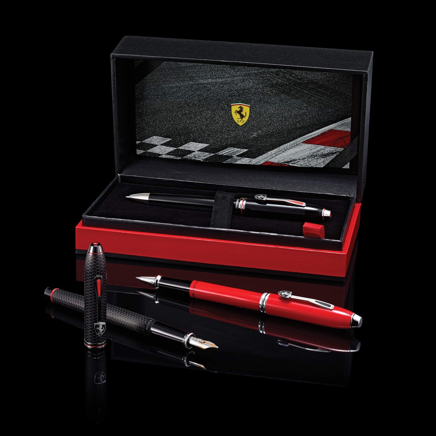 Cross Townsend Collection for Scuderia Ferrari - Brushed Black, Etched Honeycomb Pattern Ballpoint Pen