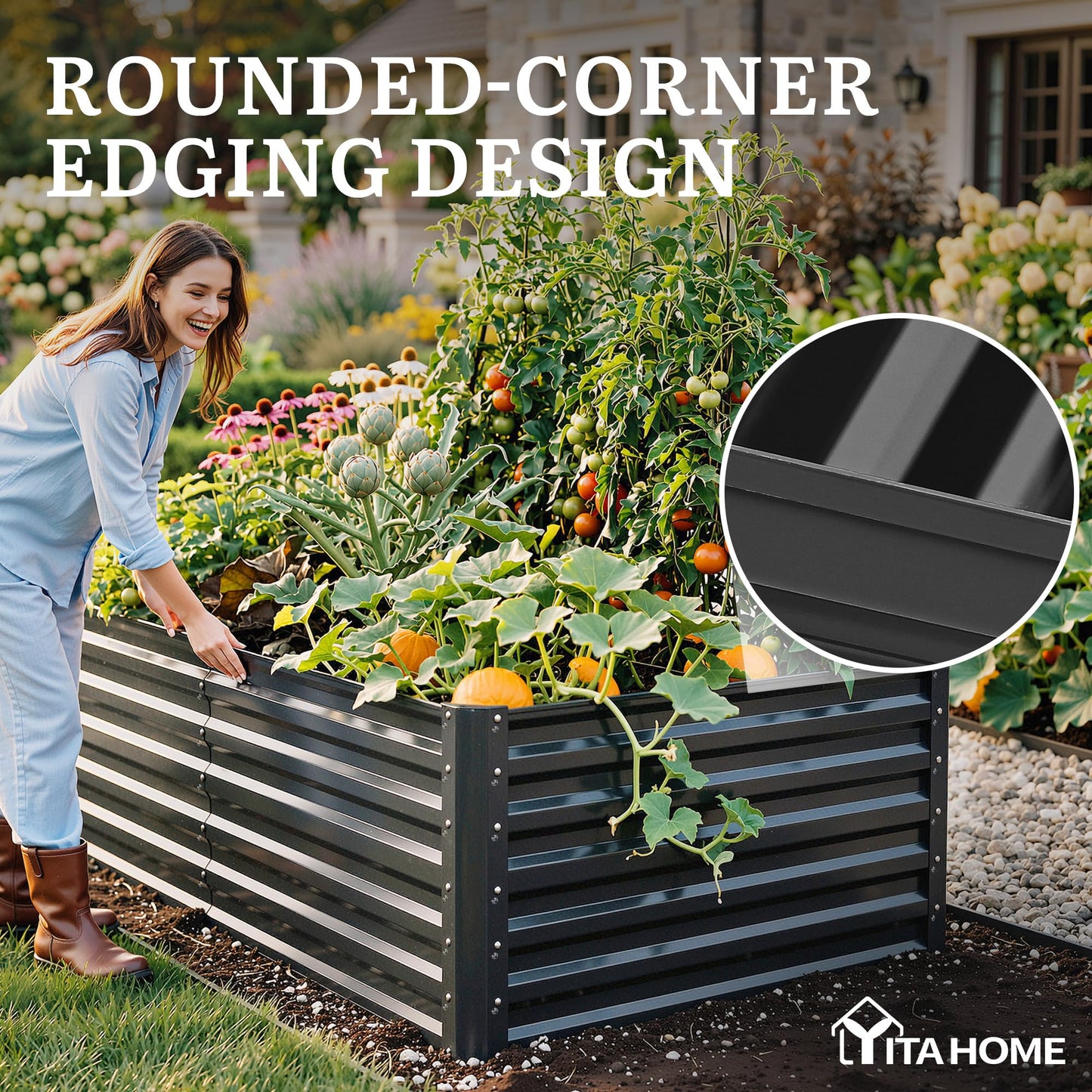 YITAHOME 6x3x2ft Galvanized Raised Garden Bed Kit, Large Metal Planter Box with Gloves & Support Rod, Outdoor Flower Bed for Plants Vegetables, Black