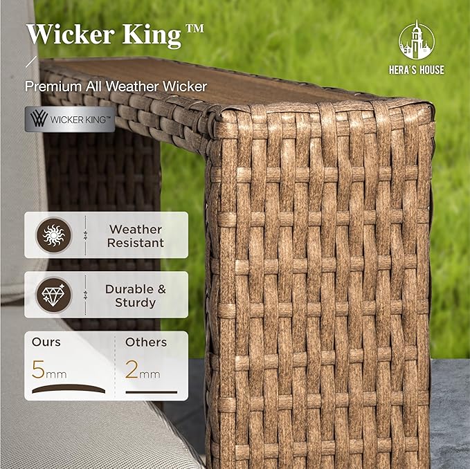 HERA'S HOUSE Patio Furniture, Outdoor Rattan Wicker Armchair, All Weather Patio Conversation Set with 5.3" Widened Armrest, 10" Ultra Thick Comfy Sponge Cushion, Patio Couch for Garden Backyard