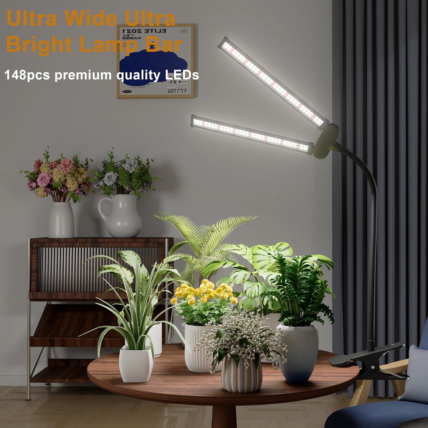 Juhefa LED Grow Light,Super Bright 6000K White Full Spectrum Clip Plant Growing Lamp with Rotatable Dual Head for Indoor Desk Plants,Dimmable & Timer 4/8/12H,High Power Output for Faster Growth,1-Head