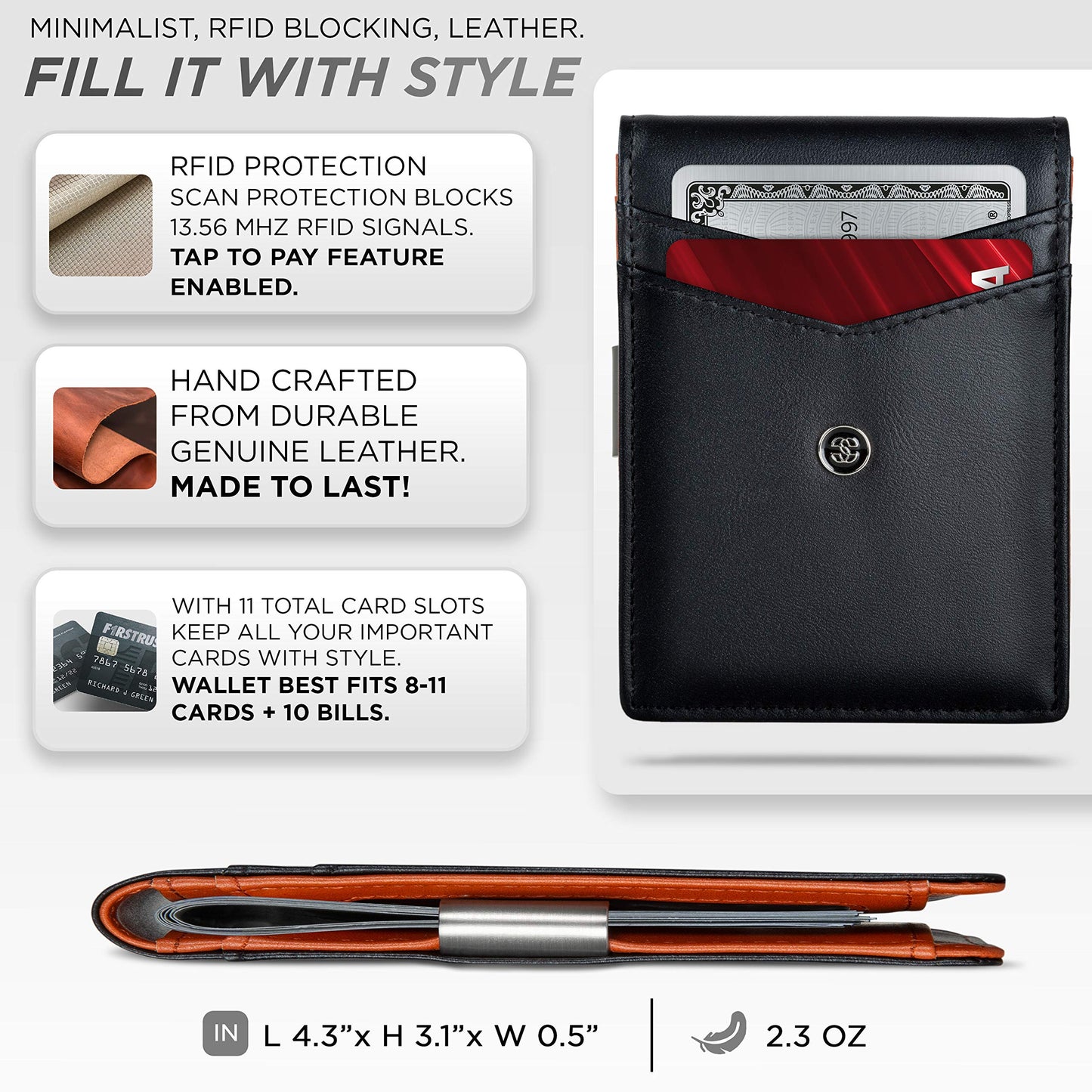 Suavell Slim Wallets for Men. Minimalist Bifold Wallet With Money Clip & ID Window. RFID Blocking Credit Card Holder Front Pocket Wallet, Gifts For Men - Husband Father On Birthday Anniversary.