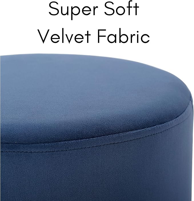 BIRDROCK HOME Round Ottoman Foot Stool – Soft Padded Modern Stool Design – Ideal for Living Room, Bedroom – Compact Footrest, Vanity Chair, Small Furniture – Foam Seating, Decorative Accent (Blue)